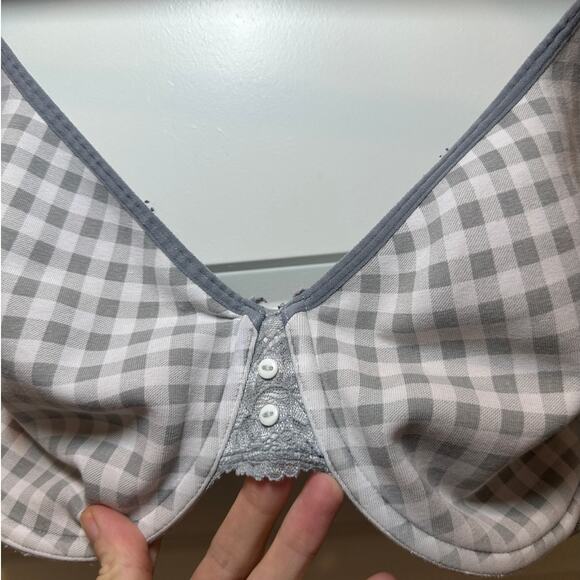 Lane Bryant Cacique Gingham Lace Underwire Bra 44C Gray White Front Detail - Picture 7 of 13